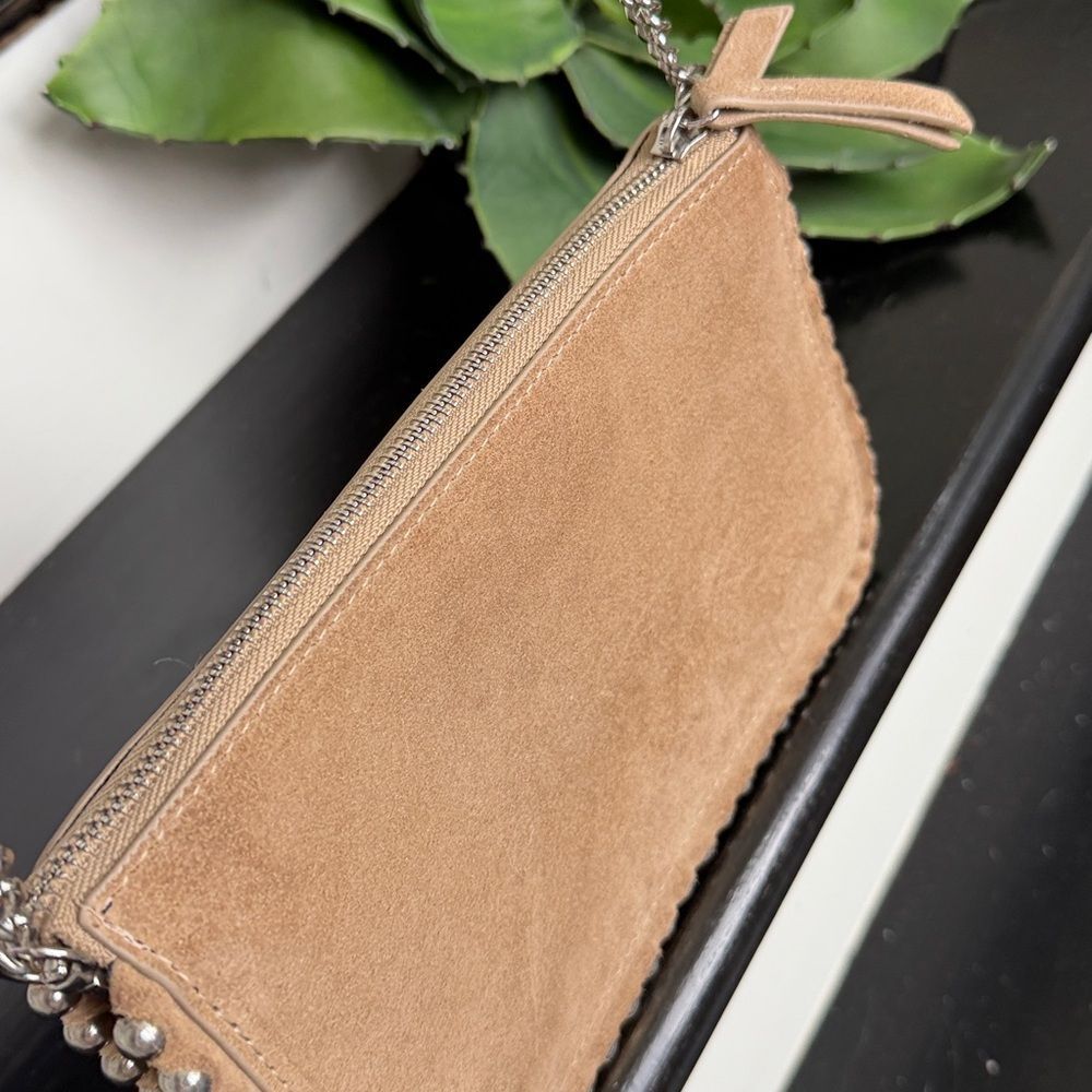 Zara genuine leather suede crossbody clutch shoulder bag studded neutral - Picture 2 of 9